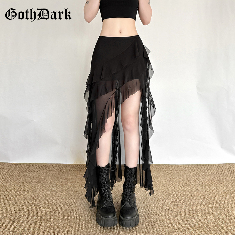 Street Fashion Goth - تنورة نسائية سوداء بتصميم قوطي داكن،