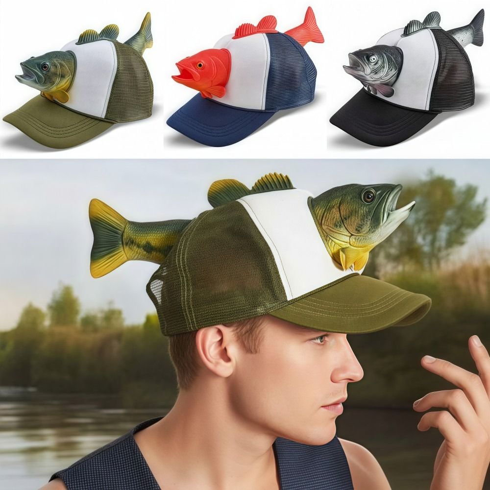 Baseball Cap Fitted - قبعة بيسبول مضحكة بتصميم سمكة ثلاثية