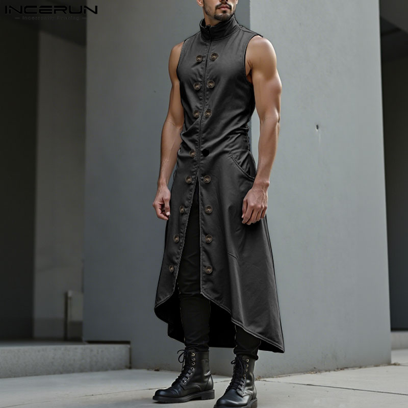 Street Fashion Style Male - INCERUN سترات رجالية طويلة الطراز بلون