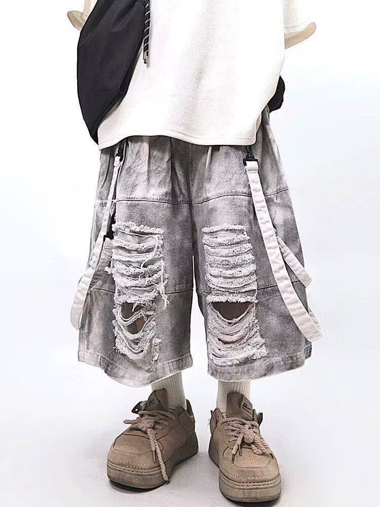 Street Fashion Style Male - شورتات رجالية ممزقة بتصميم ريترو هيب